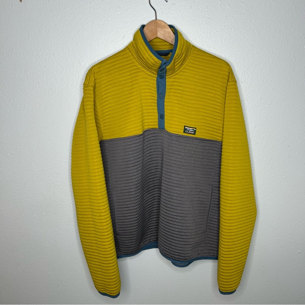 L.L. Bean Men's Airlight Knit Snap Pullover Colorblock Size XL Yellow and Gray